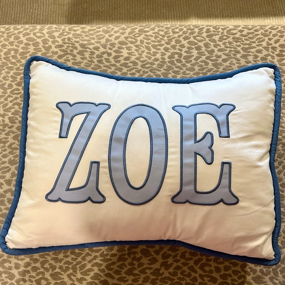 Blue and White Monogrammed Pillow